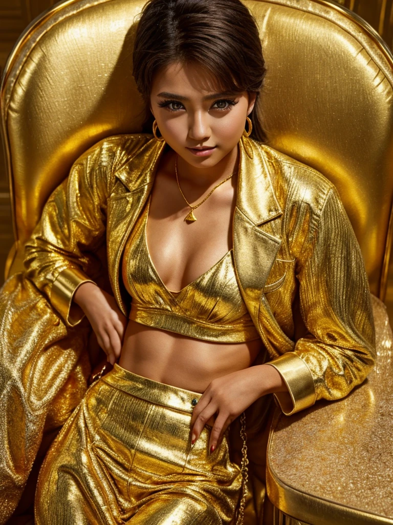 Animated image with lots of gold around it 、An attractive 20-year-old woman