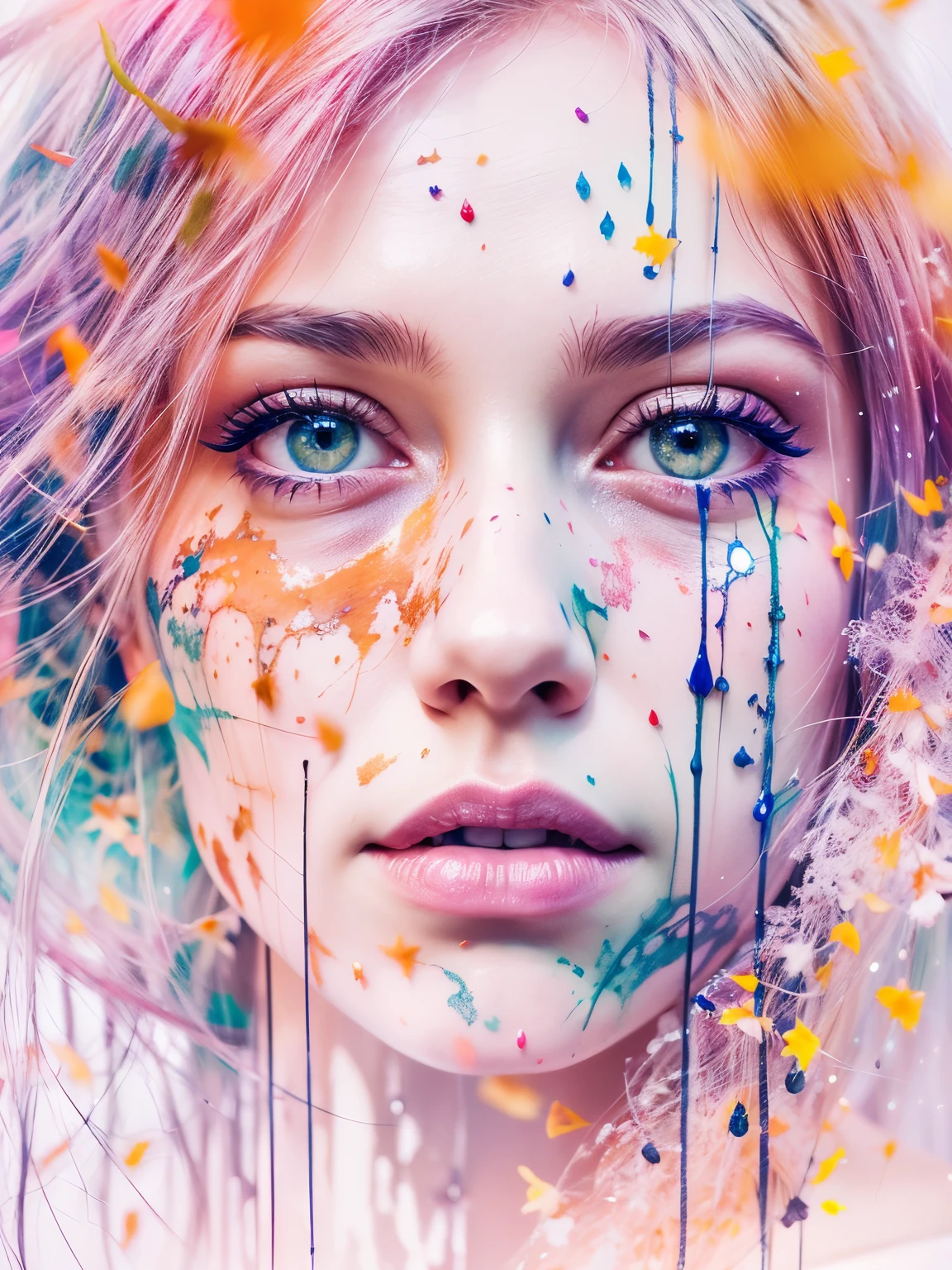 woman with agnes cecile, glowing design, pastel colors, ink drops, autumn lights