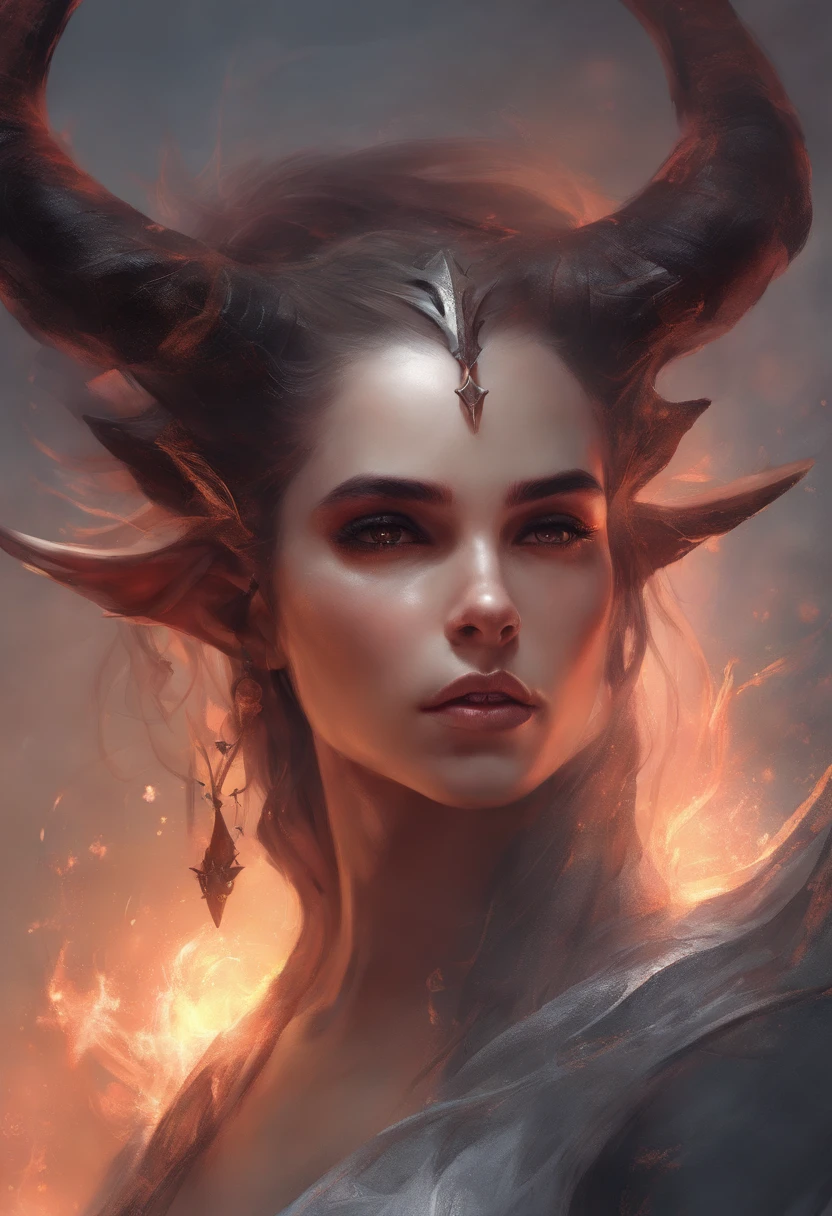 The dark beauty of the succubus,up close photo of 1girl,upper body, Emma Watson, demon horns, bald, pointy elf ears, protruding bone spikes from cheeks