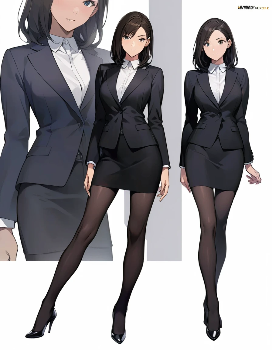 Female anime character wearing a suit and bow tie, 厳格なbusiness suitを着ている, Girl in suit, Office Clothes, Dark colored suit, Girl in suit, Dressed in a strict suit, Official character art, In a strict suit, Smooth anime CG art, Anya from Spy x Family, Business attire, Anime full body illustration, business suit