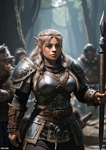 a painting of a powerful and muscular 19-year-old mountain dwarf,50 tall with 70 kilos in bearskin armor that only covers her breasts, she only wears pants that barely cover her powerful muscular thighs, she wears furry leather boots, holding a large and powerful combat hammer with both hands she is standing epically ready for combat, war hammer, war hammer, dwarf warrior woman, a beautiful berserker woman, north female warrior, Female Warrior, north adult female warrior, female barbara, of fantasy, dwarven woman, viking feminino, picture of female barbara, female dwarf woman, Retrato de female barbara, nordic warrior