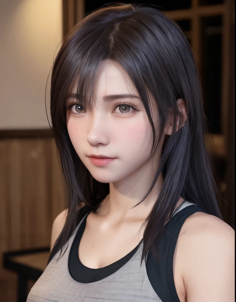 High-quality images, Tabletop, Detailed hair texture, Detailed skin texture, Detailed cloth texture, 8k, Adding Fabric Details, 非常にDetailed skin texture, Ultra HD Photos, Skin pores, Portrait of a Girl, Wearing a tank top,