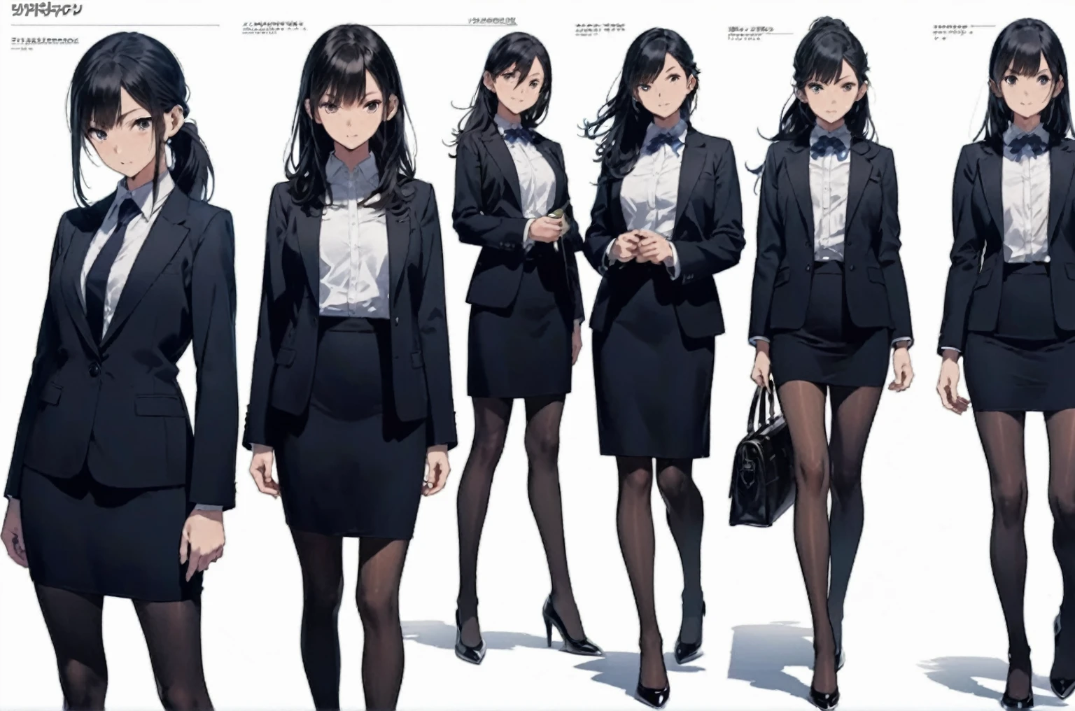 Women in business attire standing together, Wearing a strict business suit, Smooth anime CG art, Anime girl in a black dress, Photo of a-1, Best Anime Character Design, JK Uniform, Female Anime Characters, Girl in suit, Beautiful anime school girl, Anime full body illustration, Anime Moe Art Style, anime key visual concept art of