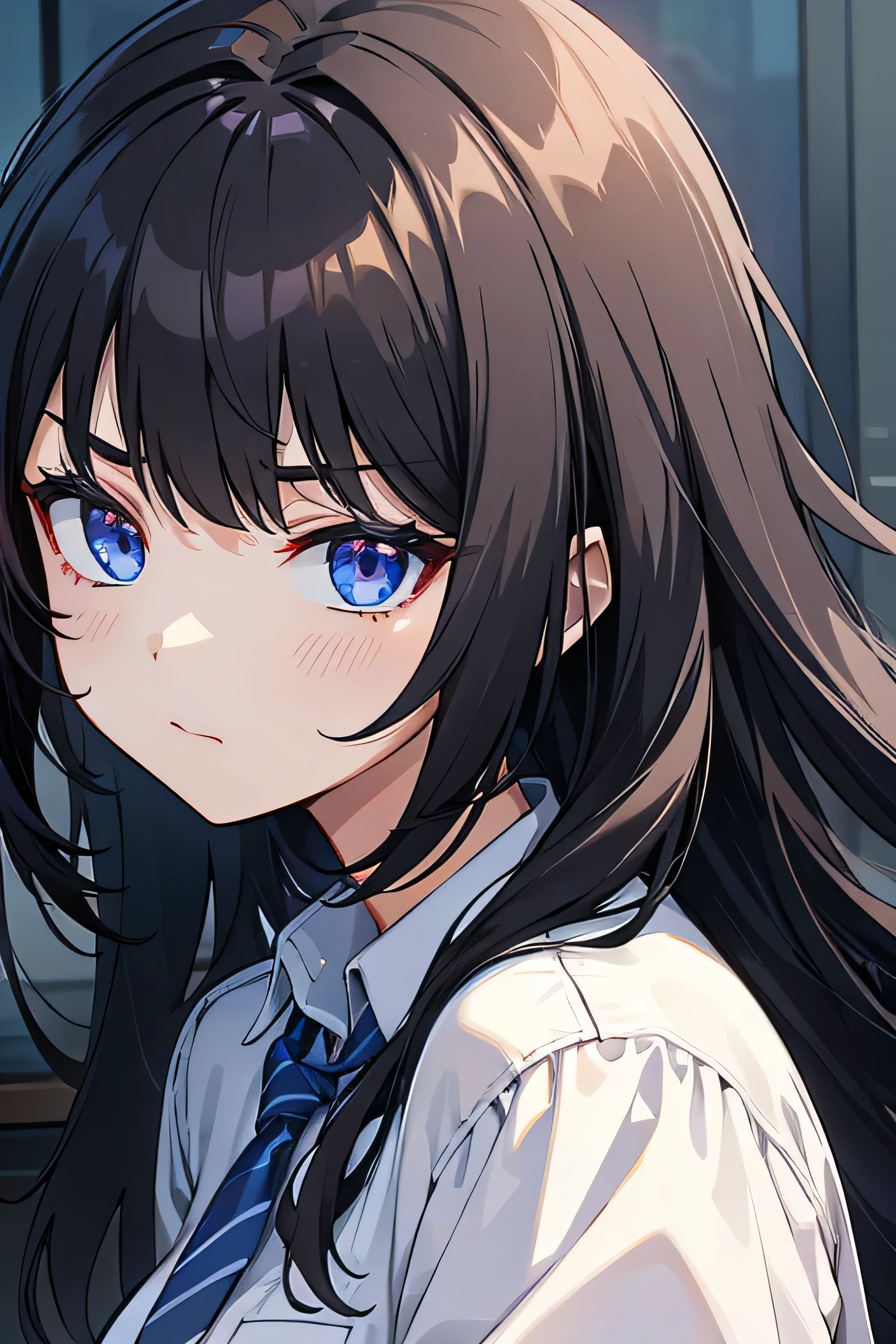 black hair female high school student serious
