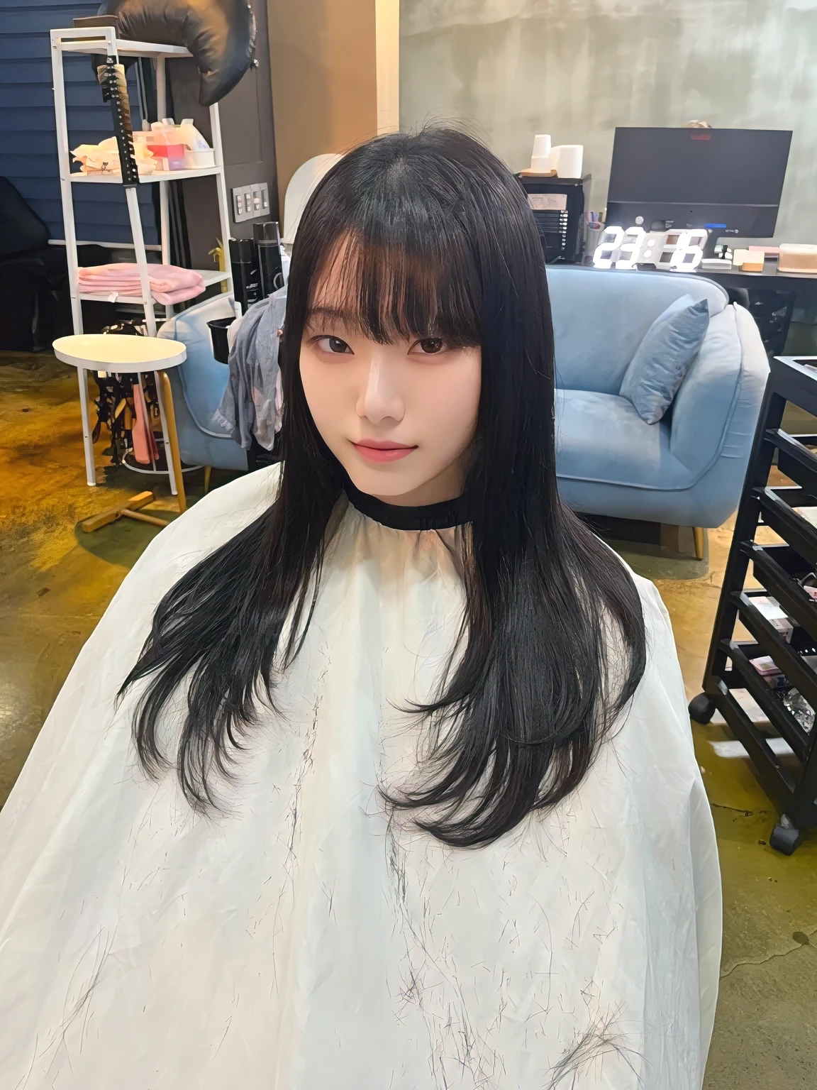 Best Quality, 8k, Masterpiece, (Portrait: 1.3), (photo realistic:1.4), (hyper realistic:1.4), Sharp Focus, looking at viewer, (smoother lighting:1.1), (increase cinematic lighting quality:0.9), realistic lighting, backlighting, light on face, ray trace, (brightening light:1.2), (Increase quality:1.4), sharp detail, (best quality real texture skin:1.4), finely detailed eyes, black_eyes, finely detailed face, 25 year old Korean woman