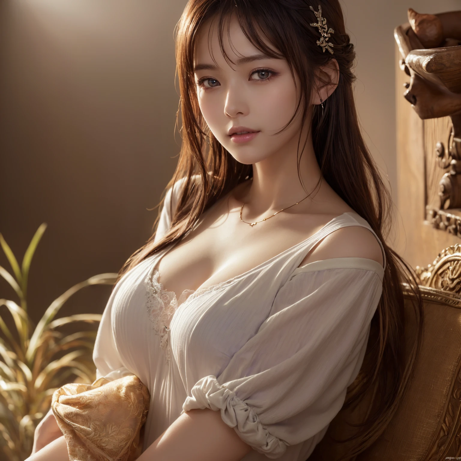 ((((Highest quality))))、(((Ultra-precision CG16K wallpaper)))、(((masterpiece)))、(((Very detailed)))、(((Extremely detailed)))、1people々々'woman、成熟したwoman、24歳のwoman、((The Face of Japan))、((Very beautiful face))、((Mai Shiraishi:1.5))、((Straight semi-long hair:1.3、Blunt bangs))、(Shiny brown hair)、Beautiful and delicate eyes、Brown eyes、Please raise your eyebrows、High nose、Small nostrils、Small Mouth、Seductive lips、Beautiful breasts、((C cup size breasts))、Cleavage、Plump body、(Chubby body type)、Perfect Proportions、Perfect Anatomy、Perfect composition、Beautiful subtle shadows、美しいNatural light、Beautiful details shine、Written boundary depth、(((High chroma)))、(((Genuine:1.9)))、((Vivid:1.5))、((Horn:1.6))、((Beautiful Skin))、((Skin Texture))、((Genuineな皮膚感))、(((Cowboy Shot、thigh:1.5)))、((正面から見たHorn度:1.5))、((A shy smile:1.5))、(The eyes that see me:1.5)、Daytime bedroom、Bright sunlight、Natural light、(((bed:1.3)))、(Standing pose:1.5)、(((Sexy Costumes_Light purple clothes:1.6)))、((Earrings、Wearing a necklace:1.3))、