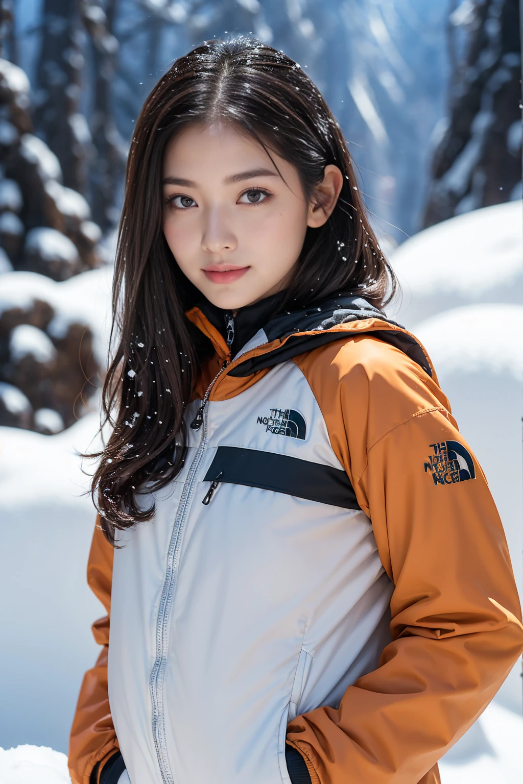 highest quality、4K、Perfect Face、Perfect Style、perfect body、Sunburn、beautiful lady、mature、long layer brown hair、Swept-back hair、full body, sexy 、charming、healthy、of the highest quality、8K、realistic photo, highest quality、4K、Perfect Face、Perfect Style、perfect body、Sunburn、beautiful lady、mature、long curly layer brown hair、Swept-back hair、sexy 、charming、healthy、smile、
(top-quality,8K picture quality,masterpiece:1.3,),(超A high resolution:1.3,Photorealsitic:1.4,Raw photography:1.2),(ultra-detailliert:1.2,shinny skin,Detailed skin:1.1),
((Background, Magnificent snow mountain views):1.3, (snow mountain:1.37)), (best quality), (realistic, photo-realistic:1.3), (masterpiece:1.3), CG, unity, 8k, amazing, finely detail, ultra-detailed, ((ultra-detailed)), ((highly detailed CG illustration)), ((an extremely delicate and beautiful)), (cute delicate face), cinematic light, (1girl), solo, black symmetric eyes, BREAK ((black mountaineering jacket(the north face), mountaineering clothing, mountaineering, brown trekking-pants), (Carrying a backpack)), (snow mountain:1.37), (Walking along a mountain trail), full body shot, upper eyes, shy smile:1.2, looking in camera