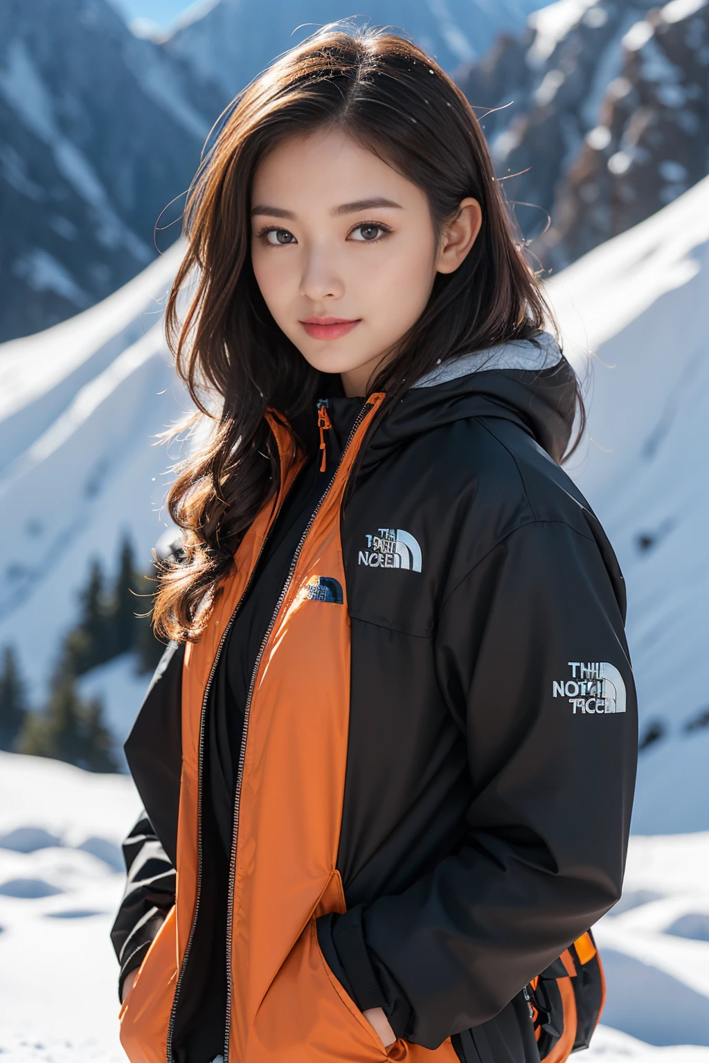 highest quality、4K、Perfect Face、Perfect Style、perfect body、Sunburn、beautiful lady、mature、long layer brown hair、Swept-back hair、full body, sexy 、charming、healthy、of the highest quality、8K、realistic photo, highest quality、4K、Perfect Face、Perfect Style、perfect body、Sunburn、beautiful lady、mature、long curly layer brown hair、Swept-back hair、sexy 、charming、healthy、smile、
(top-quality,8K picture quality,masterpiece:1.3,),(超A high resolution:1.3,Photorealsitic:1.4,Raw photography:1.2),(ultra-detailliert:1.2,shinny skin,Detailed skin:1.1),
((Background, Magnificent snow mountain views):1.3, (snow mountain:1.37)), (best quality), (realistic, photo-realistic:1.3), (masterpiece:1.3), CG, unity, 8k, amazing, finely detail, ultra-detailed, ((ultra-detailed)), ((highly detailed CG illustration)), ((an extremely delicate and beautiful)), (cute delicate face), cinematic light, (1girl), solo, black symmetric eyes, BREAK ((black mountaineering jacket(the north face), mountaineering clothing, mountaineering, brown trekking-pants), (Carrying a backpack)), (snow mountain:1.37), (Walking along a mountain trail), full body shot, upper eyes, shy smile:1.2, looking in camera