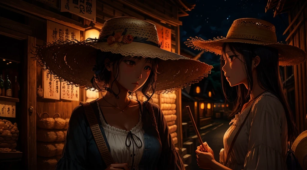 night、Horror、fear、Straw hat、woman