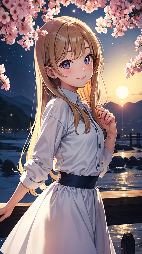 、beautiful girl、Smile、face closeup、Moonlit Night
