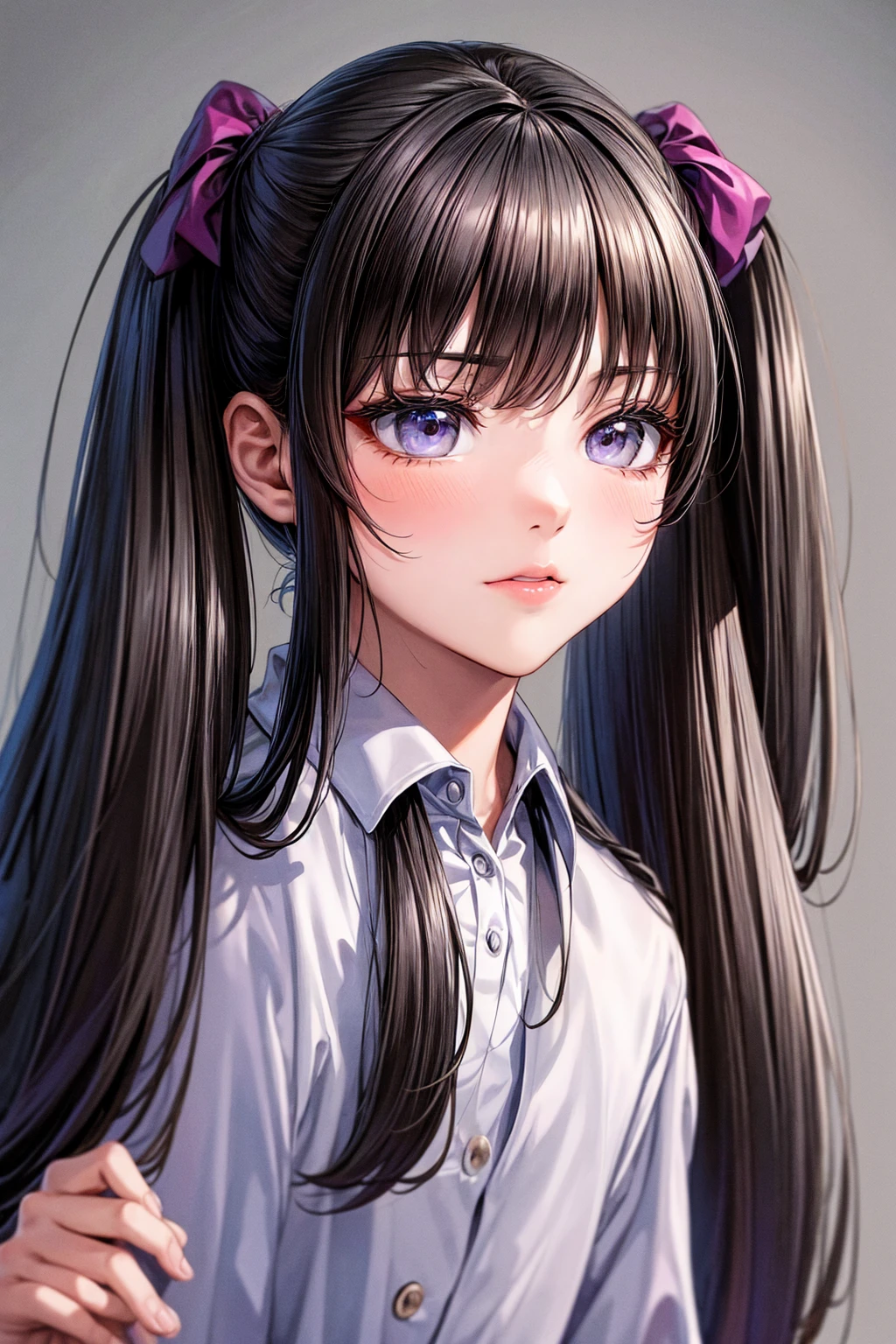 masterpiece、Realistic、4K、high resolution、Simple Background、uniform、uniform、Medals、Focus on the face 、Black Hair、Twin tails、Wet lips、Ready your gun?、Serious expression