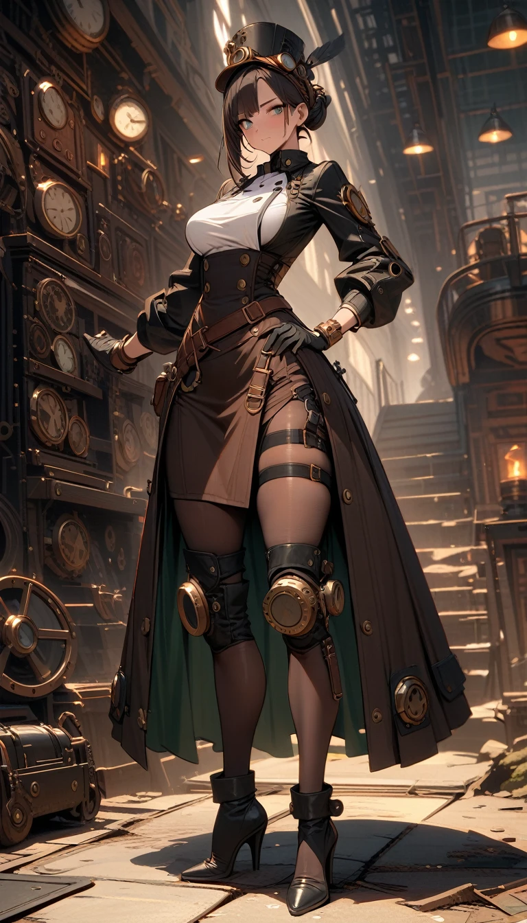 ((best quality)) , ((masterpiece)) , (detailed)，1 female，Steampunk的厨房，Female chef，High heel，((whole body，Steampunk))