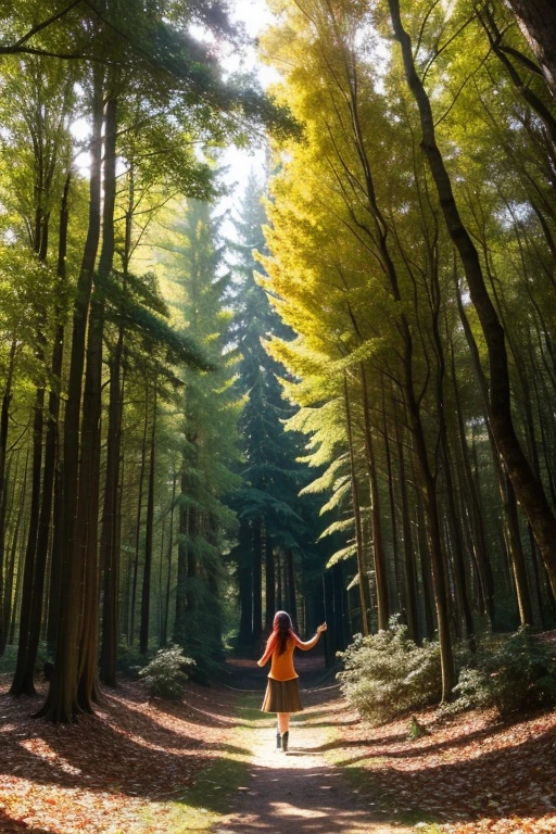 ((best quality)), ((masterpiece)), (detailed), a not very dense forest, (((Psychedelic and Surreal Effects))), fire and smoke, intensity of light, sunlight passing through the leaves and branches, visualizing some children playing hide and seek, joy (((laughs, happiness!) )),
