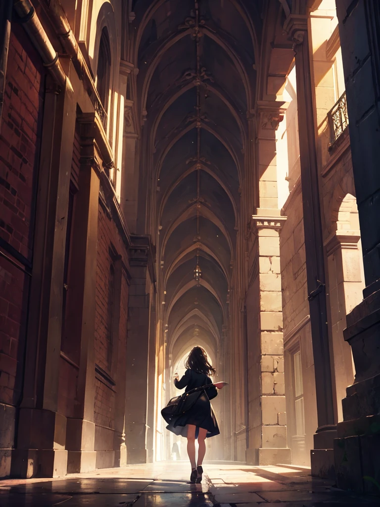 Girl walking in a dungeon