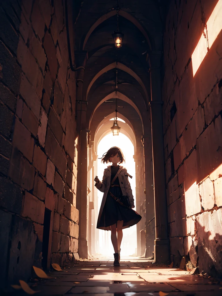 Girl walking in a dungeon