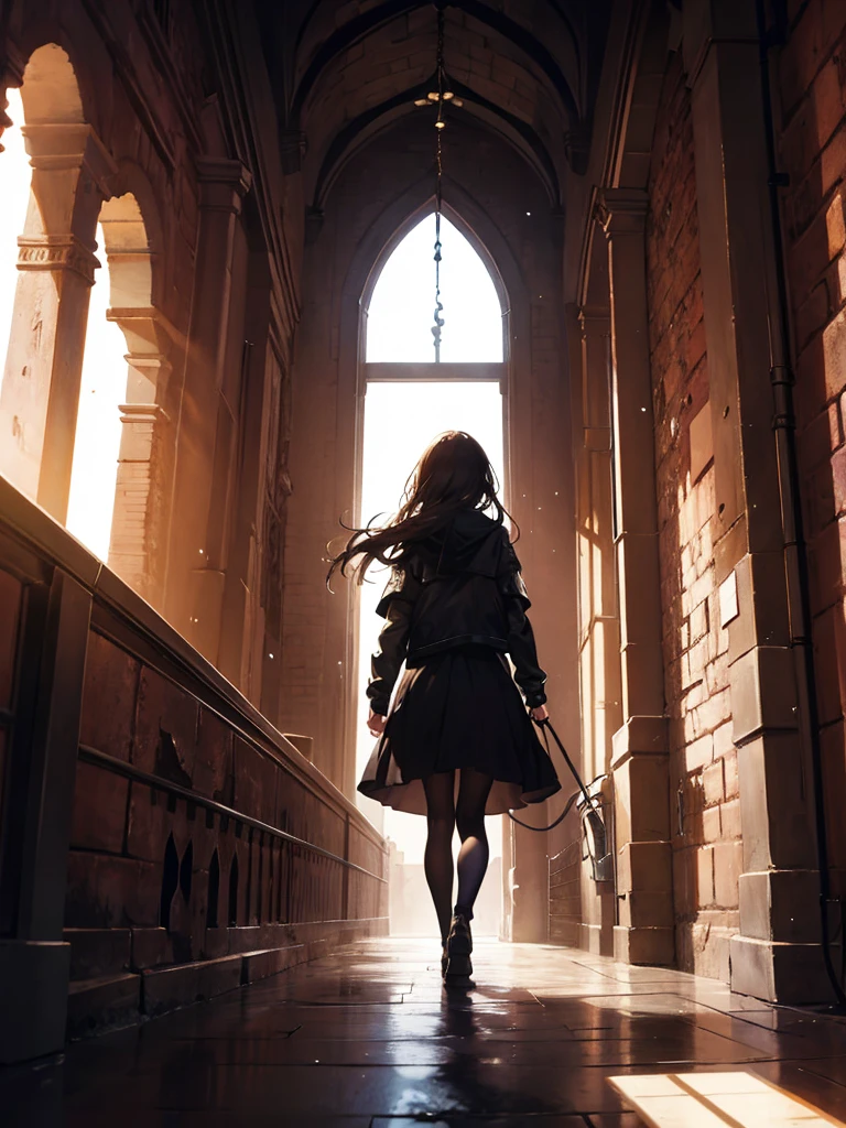 Girl walking in a dungeon