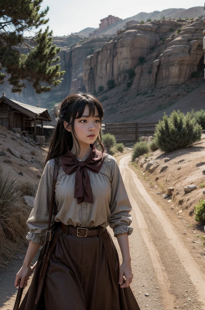 CREATE old western anime style scenery