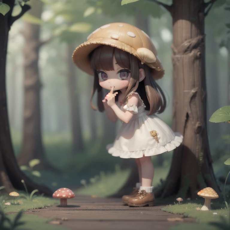 (masterpiece:1.2, Ultra detailed,1.5, unity 8k wallpaper, detailed finger:1.2), mushroom, Girl, Shiitake mushrooms, White dress, in the forest