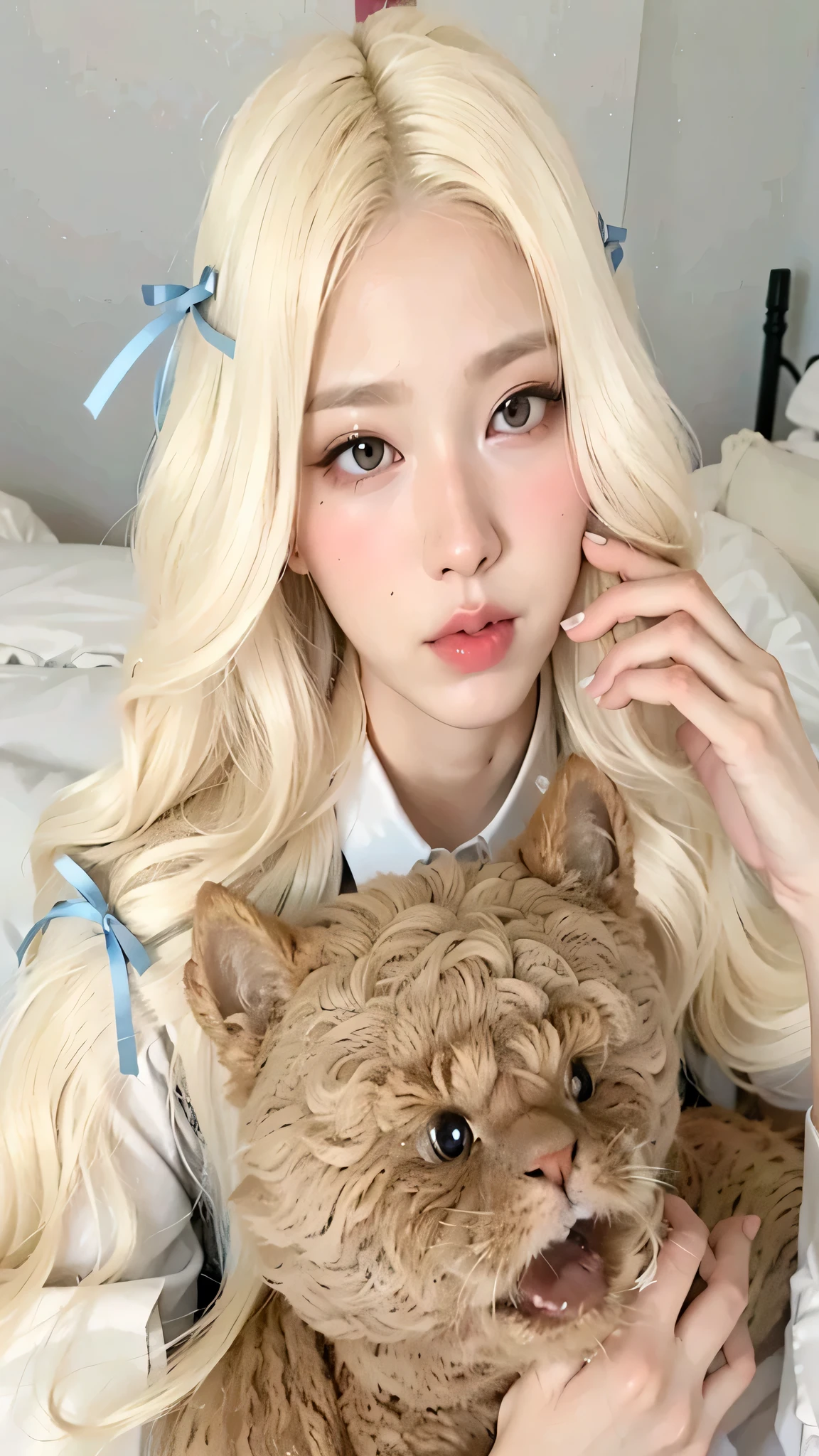 blonde-haired woman with glasses holding a cat in her arms, very beautiful cute cat girl, beautiful dolphin, sexy cat girl, nekomimi, anime girl in real life, animated cat, anime cat girl, beautiful young cat girl, beautiful anime cat girl, lalisa manobal, White cat girl, cat girl, very beautiful animated cat girl