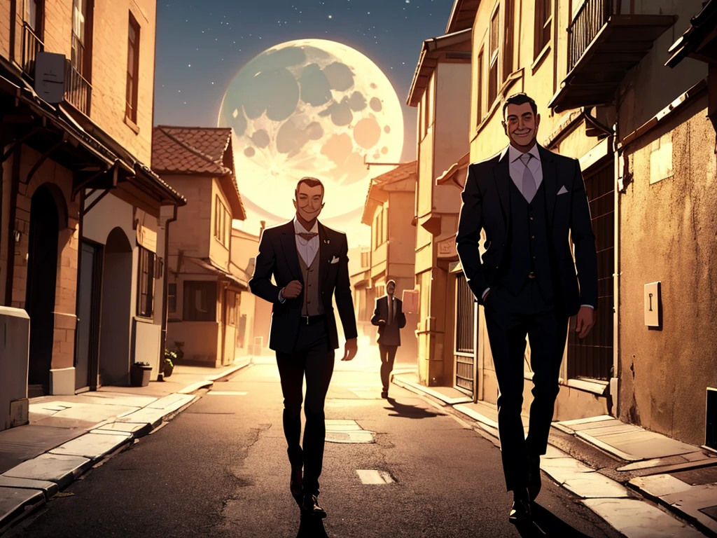 As he turned into an alley, he saw the silhouette of a tall man at the end of the alley., looking well dressed. Emiliano looked at the moon and smiled.
- *Dad, thanks for the good luck.*