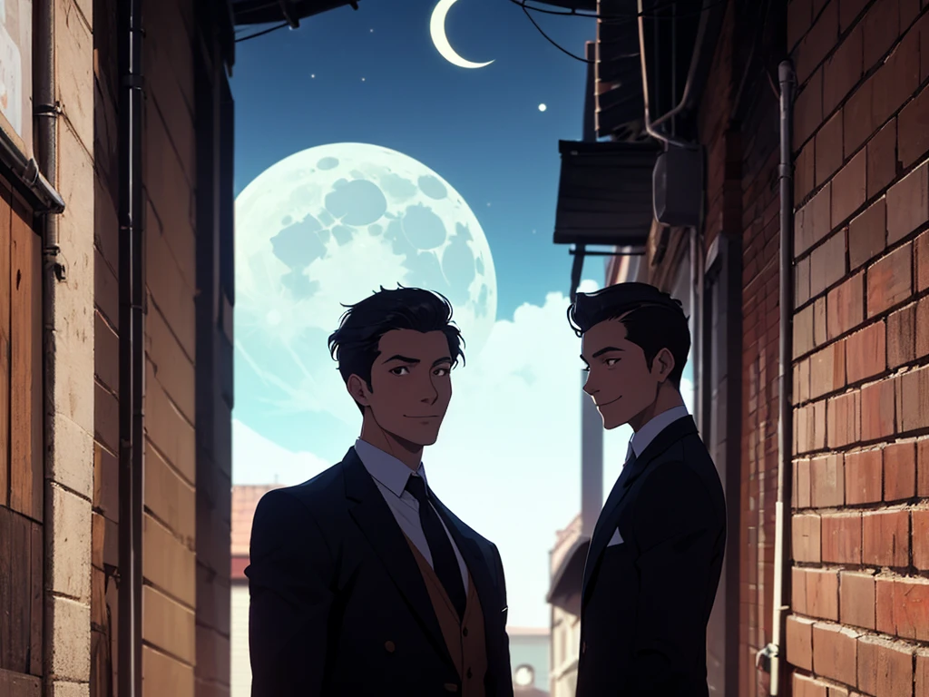 As he turned into an alley, he saw the silhouette of a tall man at the end of the alley., looking well dressed. Emiliano looked at the moon and smiled.

- *Dad, thanks for the good luck.*