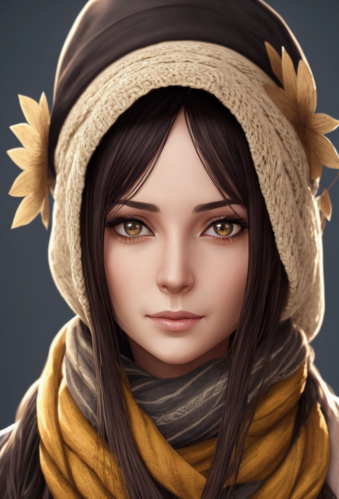 arafed woman with long hair wearing a hat and scarf, realistic digital art 4 k, realistic digital art 4k, soft portrait shot 8 k, photorealistic artstyle, photorealistic beautiful face, cinematic realistic portrait, beautiful digital artwork, realistic beautiful face, realistic artstyle, 3 d render character art 8 k, beautiful realistic face, amazing photorealistic graphics