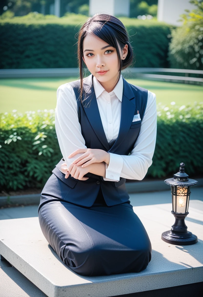8k, raw photo, best quality, masterpiece, realistic, photo realistic, clear, professional lighting, beautiful face, best quality,ultra high res, realistic japanese beautiful, Super detailed, 1girl, clothed, outdoor, figure four sitting, full body