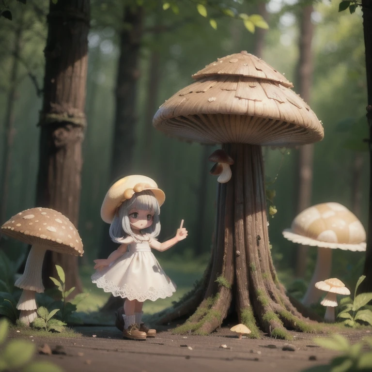 (masterpiece:1.2, Ultra detailed,1.5, unity 8k wallpaper, detailed finger:1.2), Bunashimeji mushroom:1.5, Girl, mushroom, White dress, in the forest