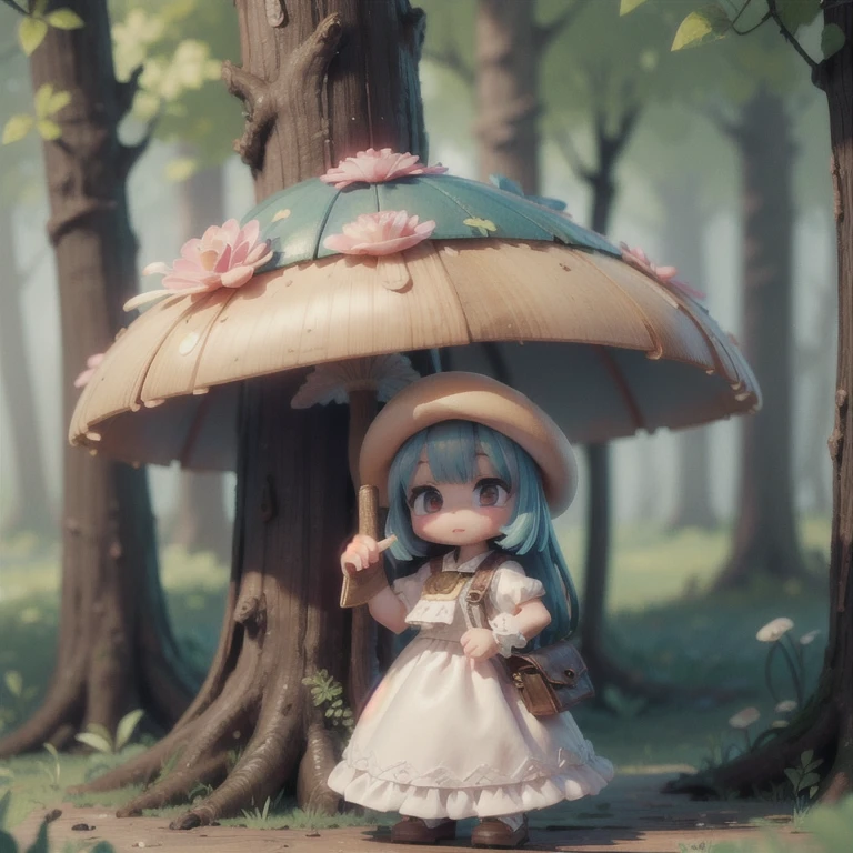 (masterpiece:1.2, Ultra detailed,1.5, unity 8k wallpaper, detailed finger:1.2), mushroom:1.5, Girl, mushroom, White dress, in the forest