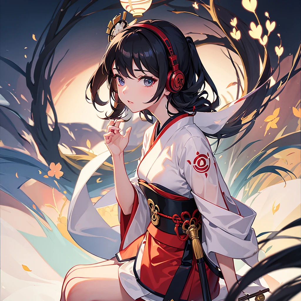 geisha with headphones with a shamisen