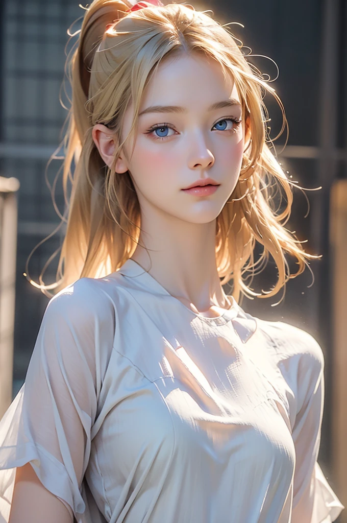 (best quality: 1.4), high resolution, masterpiece, 4k, ultra detailed, masterpiece, very beautiful nude girl, sexy blonde, long hair, ponytail, blue eyes, expressive eyes, detailed skin, realistic skin texture, texture , detailed eyes, beautiful woman