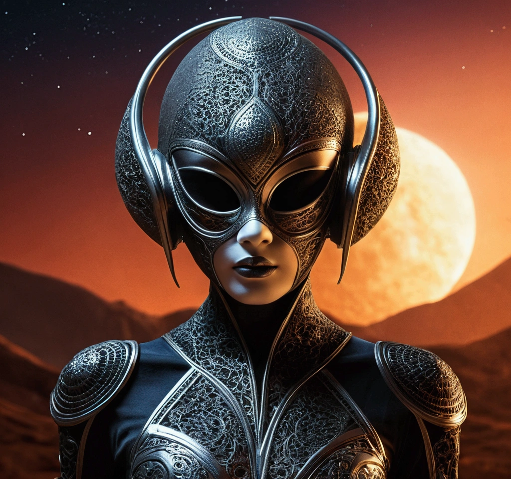 Masked alien female, unforgettable existence