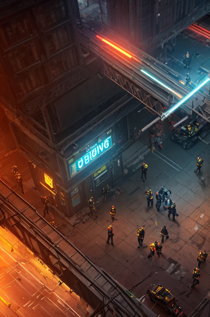 a robotic cop with flashing lights on head, obviously mechanical, large metal sections, police insignia, confronting a ditsy blonde woman age 40, huge breasts, big butt, wet pussy, slut clothing, subway, (best quality,4k,8k,highres,masterpiece:1.2),ultra-detailed,(realistic,photorealistic,photo-realistic:1.37),intricate details,cinematic lighting,dramatic shadows,moody atmosphere,cyberpunk,neon lights,gritty urban setting

