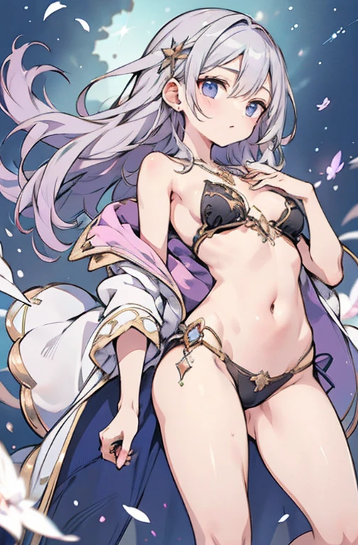 Anime Kawaii sexy Perfect Slim sensual body large breast and huge thighs, An intricate and highly detailed illustration of anime (Young girl). High definition RAW color image, animation,Carving, Silver Marble Skin, (((Elegant ultra detailed))), magical atmosphere, thin skin, texture,(confusingly detailed, Small parts, super detailed art), Depth of field, hips,silky touch, hyper-detailing, (pastel purple), gorgeous eyes, elegant face, Casual jacket, (trunk), neckless, to heaven, vento podrumyanivanie, bright sky background, Breasts huge