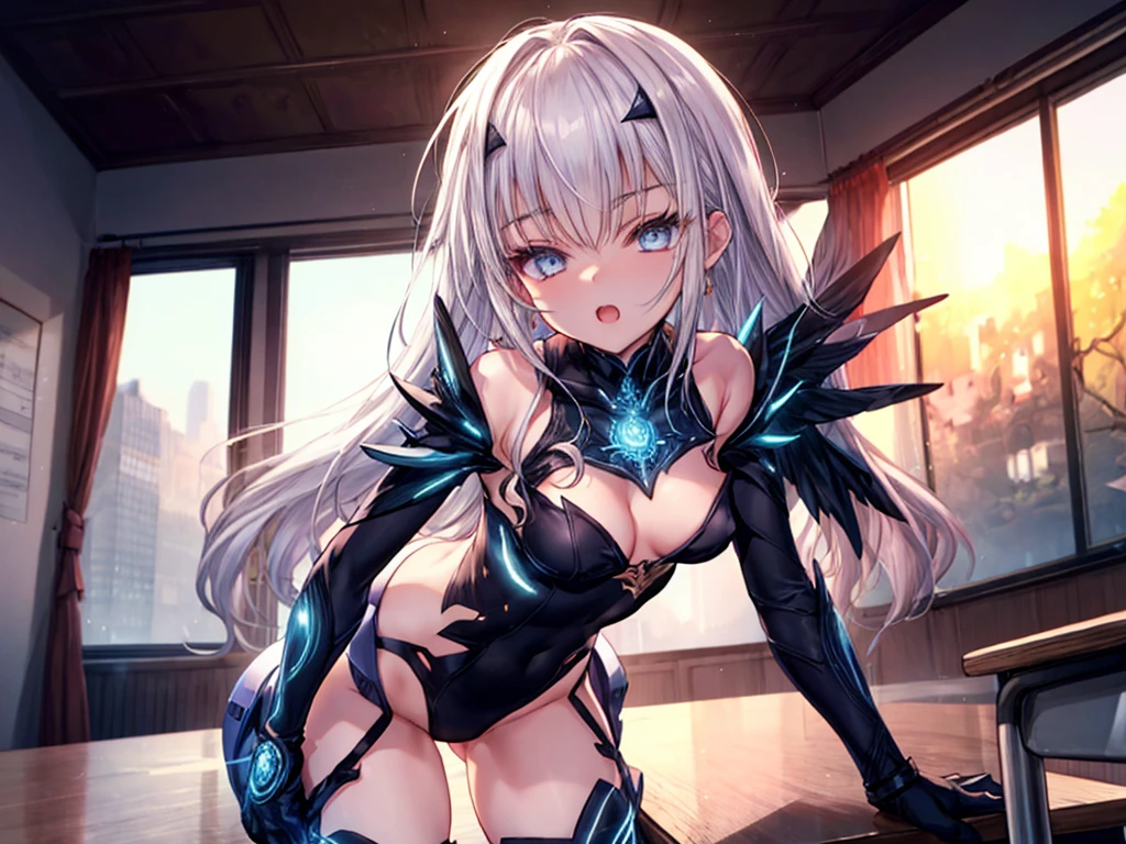 (whole body),Explain the whole,Browsing Caution,最high quality,High resolution, Very detailed,Game CG,Dutch Angle,緻密でBeautiful Eyes,beautiful girl,Chest Focus,(Captivating smile), (Spread your legs), (Please put your feet up), leotard,armor, 装甲dress, Black dress, 黒いgloves, Blue Armor, Blue dress, plate, dress, drop down, gloves, mask, Shoulder rest, 短いdress, shoulder armor,Thigh-high boots,((Very detailedな背景)), (((Cowboy Shot,Dynamic Angle))),1 girl,,(Glowing Skin:1.3),(beautifully濃厚な肌),(Thinning hair), masterpiece, high quality, High resolution, Confused,(beautifully、beautiful:1.2), Beautiful Hands, (4K), 8k, Perfect balance,(Highly detailed CG Unity 8k wallpaper), Perfect hands, Embarrassing, blush, Light_vestige,Intricate details,Written boundary depth, extremely delicate and 美しい,Professional photography, Bokeh, High resolution, Sharp details, 最high quality, Thick thighs,Beautiful Eyes, Beautiful background, beautifully緻密なボディ,fine grain,classroom,Table Sex,Gr friction,Masturbat of pussy juice,From beloning,close your eyes,Open your mouth,arm_support,(Leaning forward:1.5),