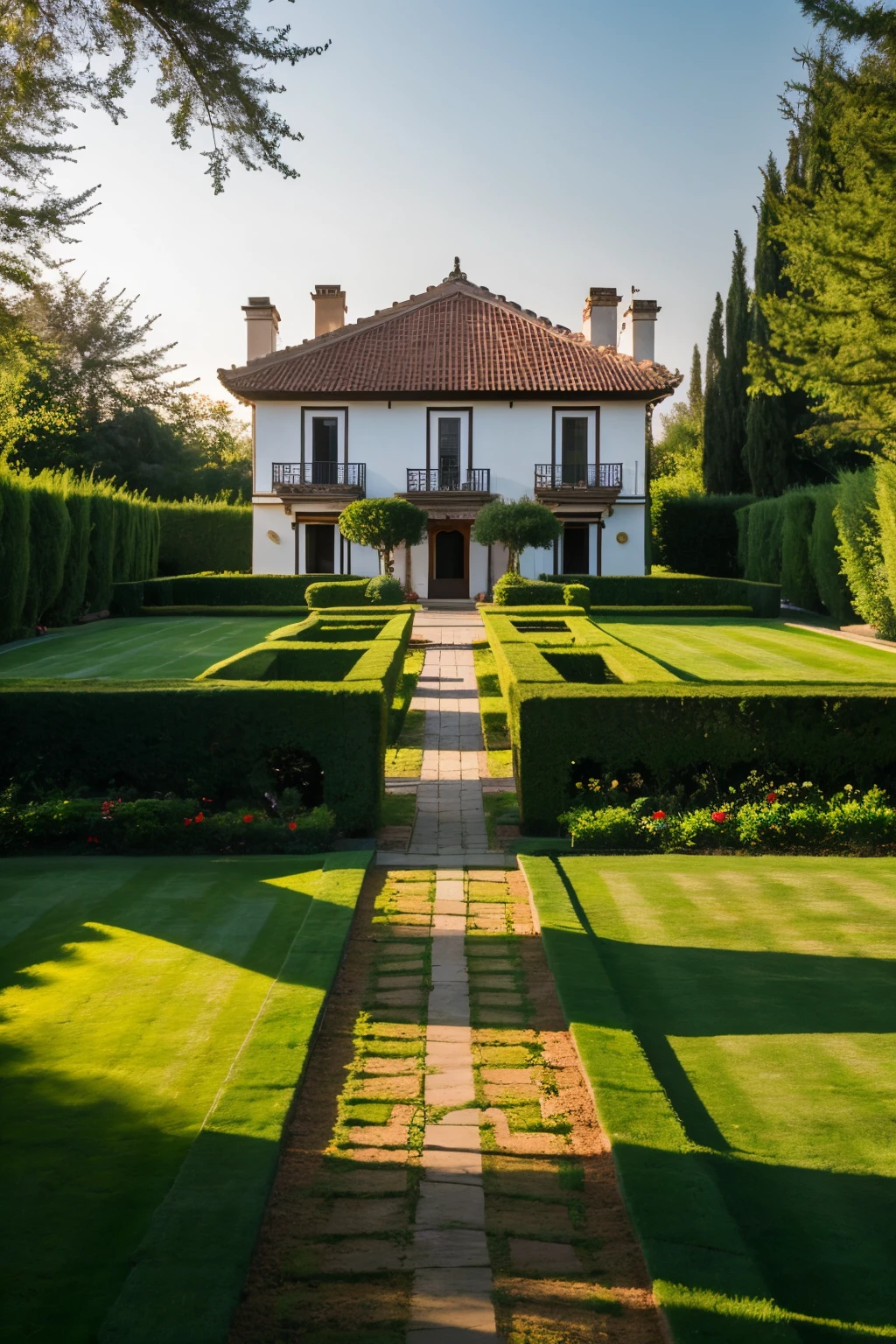((Best Quality)), ((masterpiece)), (detailed), house with garden at dawn