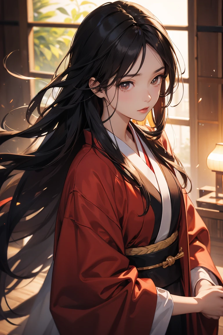 Japanese  , best quality, high resolution, 1 man, Super high resolution, alone , brown eyes, , long black hair , smooth