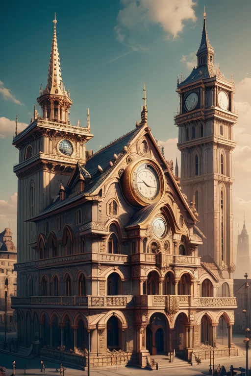 Highest quality、masterpiece、High sensitivity、High resolution、Detailed Description、steampunk、Clock tower、