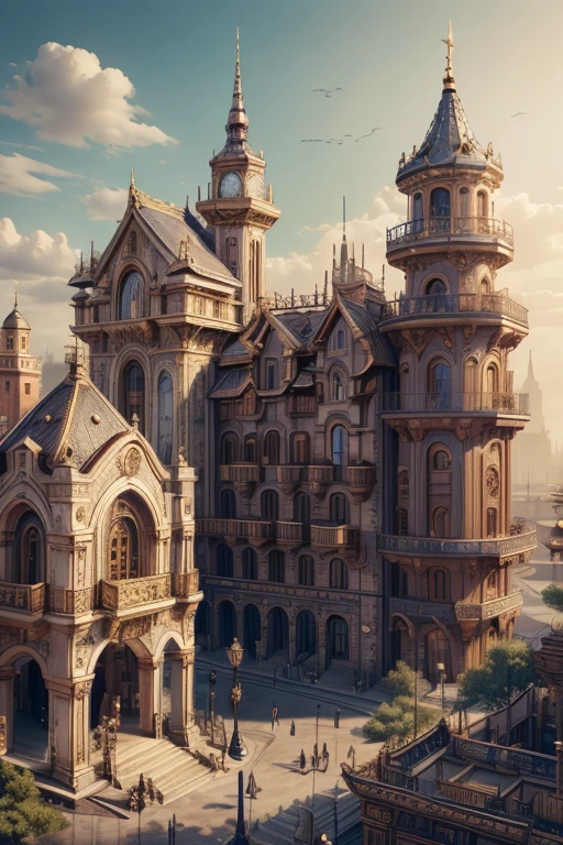 Highest quality、masterpiece、High sensitivity、High resolution、Detailed Description、steampunk、Station Plaza、