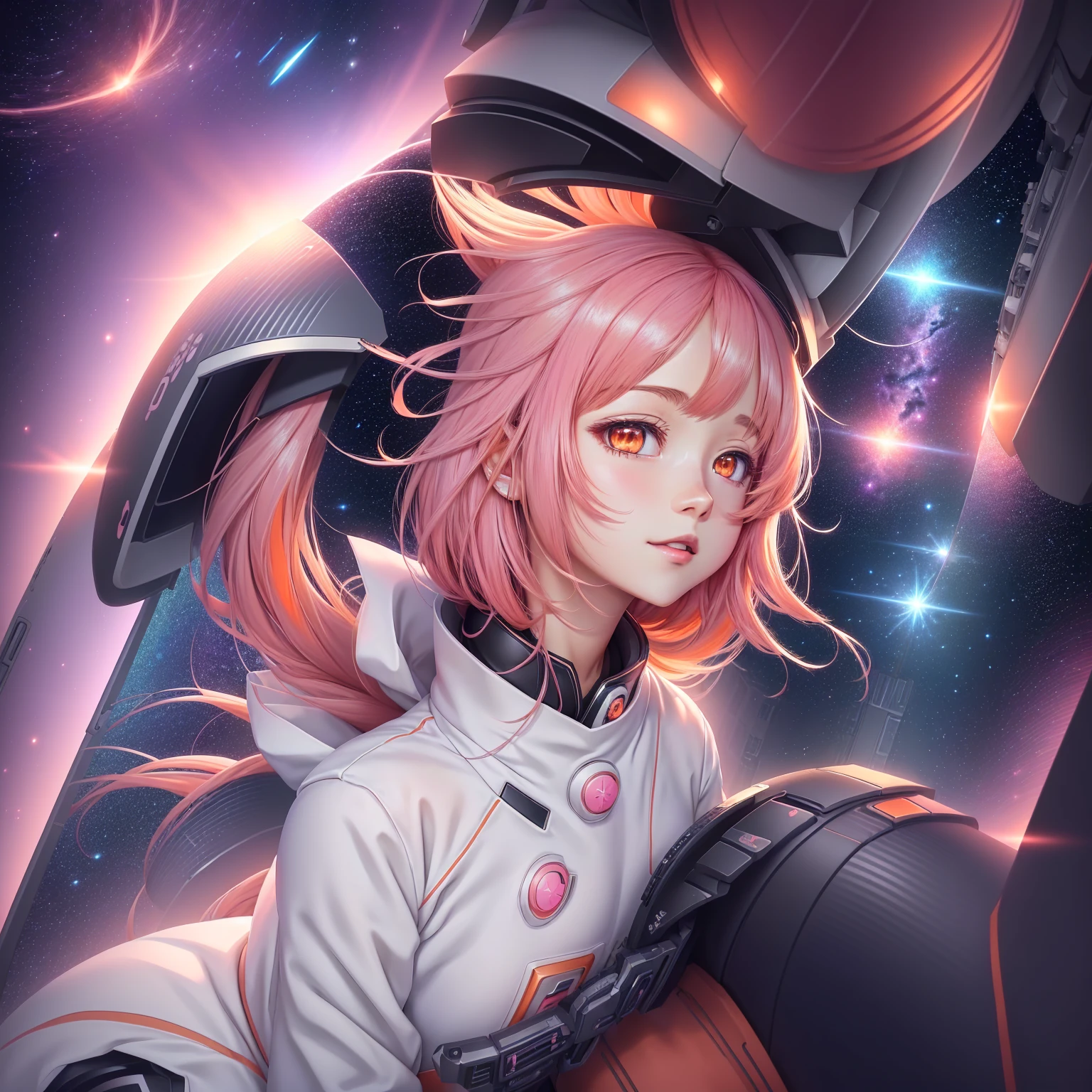 anime girl with white and pink space dress with black joints and orange lights, in front of a cyber cherry tree, on a space station, anime style digital art, 4k anime art wallpaper, 4K anime art wallpaper, 4K anime-style, cute anime art style, detailed anime digital art, cute anime style, cute anime portrait, cute anime, anime wallpaper 4k, cute anime artwork, anime wallpaper 4k, 8K anime art wallpaper