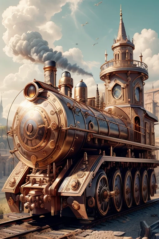 Highest quality、masterpiece、High sensitivity、High resolution、Detailed Description、steampunk、Mechanical、Locomotive、