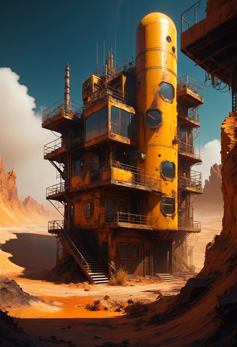 Oracle of the Ochre Oasis, Cannibal, new attitude, sense of awe and scale, in the art style of Filip Hodas, a grimdark dystopian cyberpunk post-apocalyptic style