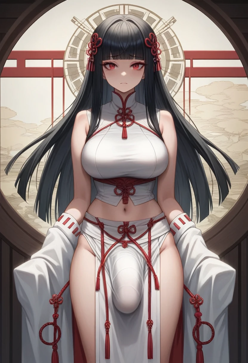 (extremely detailed CG unity 4k wallpaper),(masterpiece),(best quality),(ultra-detailed),(best illustration),(best shadow),(absurdres),(detailed background), skirt, big cloth bulge , Detailed face, Detailed hair, Japanese, Arrogant, Rich, Mansion setting, hime hair cut, black hair,