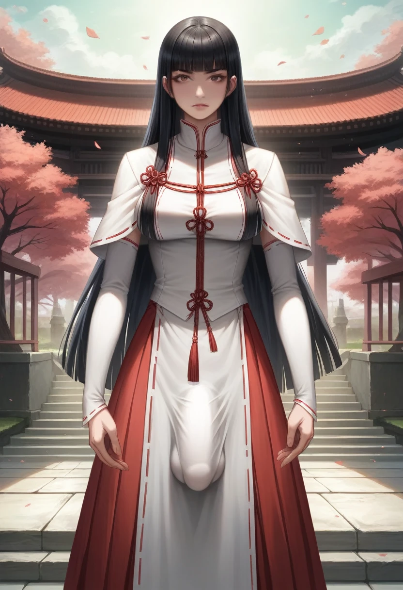 (extremely detailed CG unity 4k wallpaper),(masterpiece),(best quality),(ultra-detailed),(best illustration),(best shadow),(absurdres),(detailed background), skirt, big cloth bulge futanari, Detailed face, Detailed hair, Japanese, Arrogant, Rich, Mansion setting, hime hair cut, black hair,