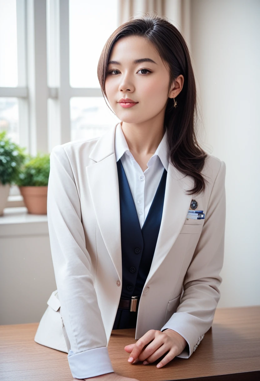 8k, raw photo, best quality, masterpiece, realistic, photo realistic, clear, professional lighting, beautiful face, best quality,ultra high res, realistic japanese beautiful, Super detailed, 1girl, clothed, indoor, superhero landing, full body