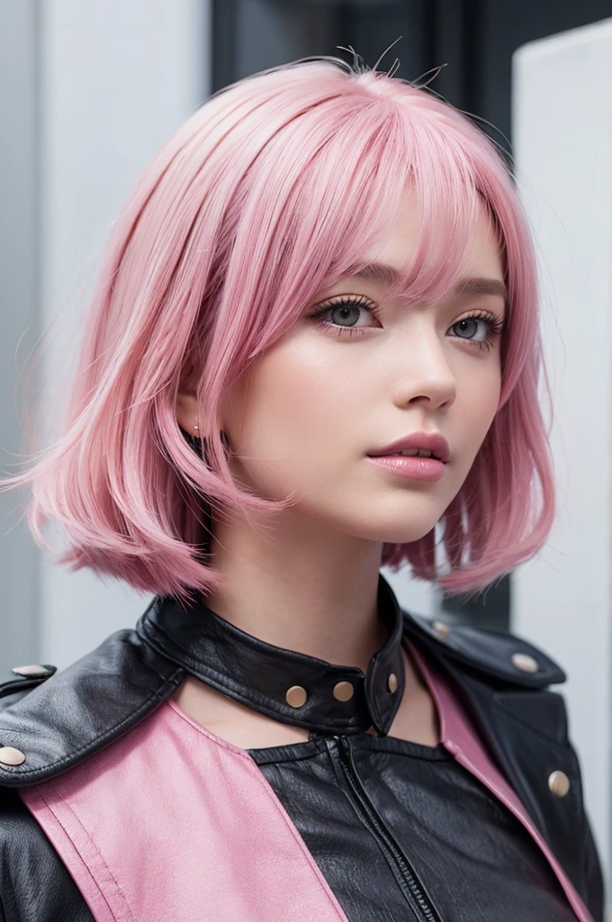 Bob cut with long sideburns and curls Pink hair color An illustration