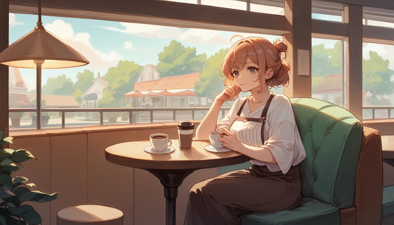 Beautiful woman relaxing in café, Cozy and cozy atmosphere, ((Daytime Cafe))