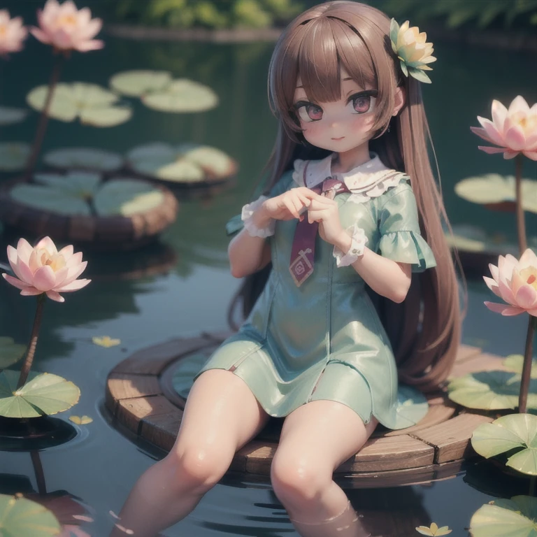 (masterpiece:1.2, Ultra detailed,1.5, unity 8k wallpaper, detailed finger:1.2), water lily:1.5, Girl, beautiful, By the pond