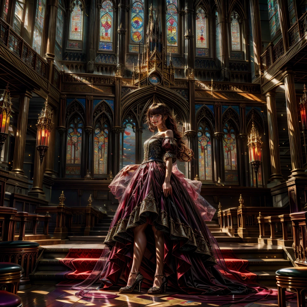  (Cathedral from below:1.28) VolumetricLighting (FullBody ZoomedOut:1.28 Wide-shot) ZoomLayer (BokeH:1.32), TopQuality 8K masterpiece of ((Professional photo)), (((Clarisse de Cagliostro))) (Detailed Delicate Dresses), Chain, Extremely detailed (KAWAII face) {(VeiledFace)|BlondeHair|(Spanking BuleEyes)}, The background is distant (((Elaborate stained glass))) Rainbow Glass, (MysticSight), GodRays, Radiant PearlSkin with Transparency, (Exposed:0.38)