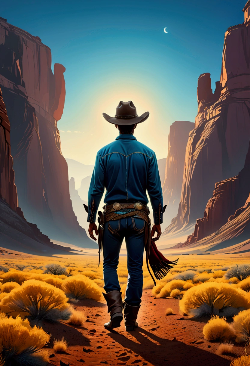 (Western Cowboy with hat), hand drawing cartoon style 2d stick figure, full body, award-winning, cinematic still, emotional, vignette, dynamic, vivid, (masterpiece, best quality, Professional, perfect composition, very aesthetic, absurdres, ultra-detailed, intricate details:1.3)